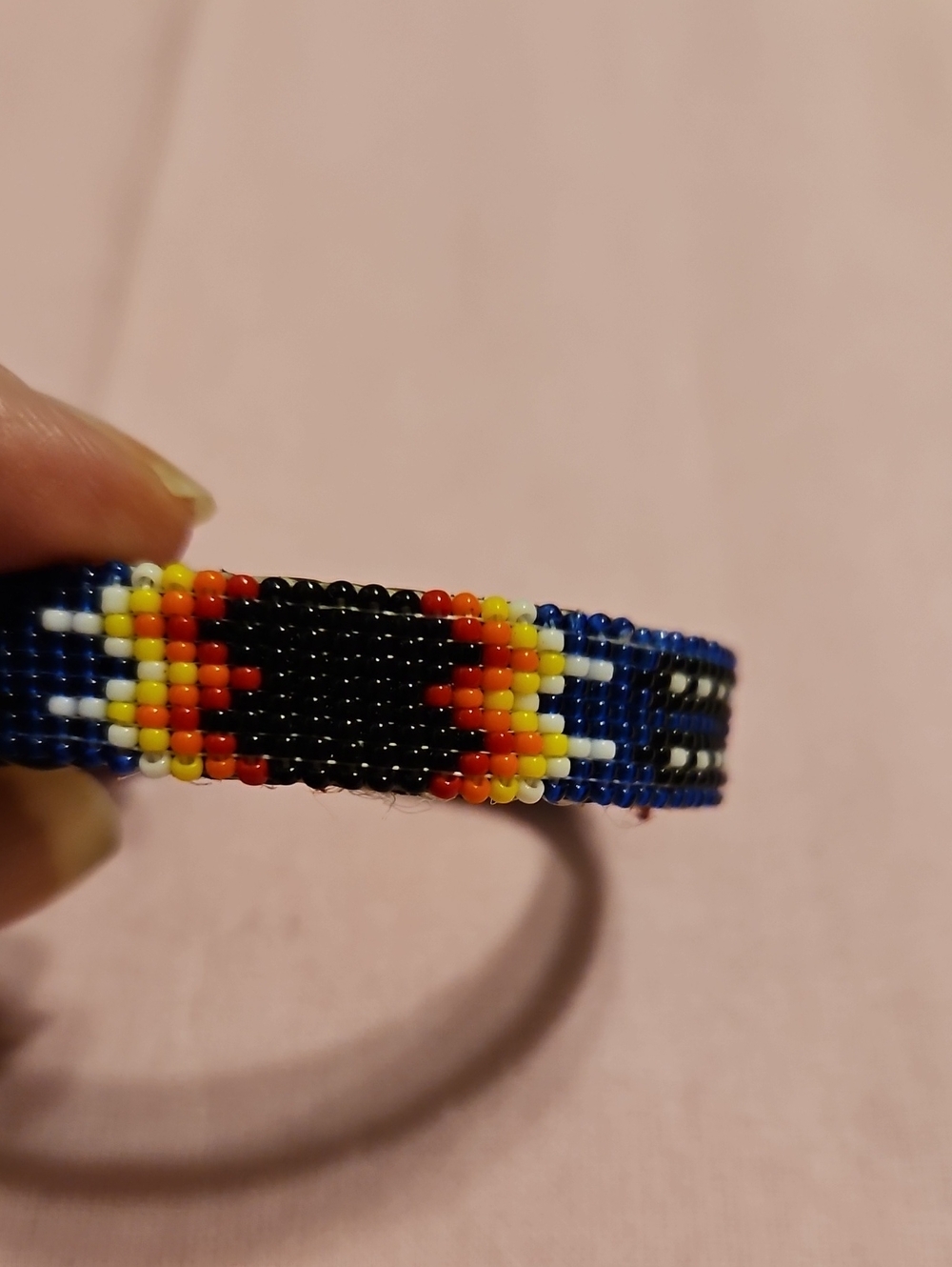 Native American Handmade Beaded Bracelet - Blue, Black & Multicolor